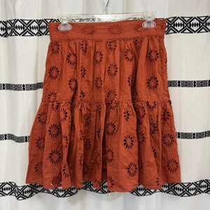 Walter Baker Rust Eyelet Embroidered Tiered Skirt Cotton Mini Size 10 Boho